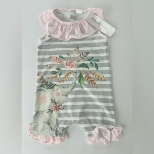 Boutique Penelope Plumm New Striped Baby Romper with Elephant Design 2T
